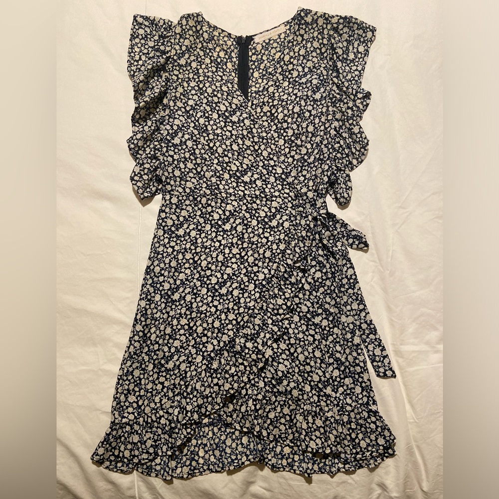 Pookie & Sebastian navy faux wrap dress